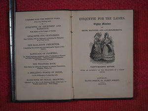 Etiquette for the ladies. Eighty maxims on dress, manners, and accomplishments. D. Bogue, London, 1849.