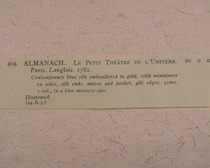 Petit Théâtre de L'Univers, Le. étrennes naturelles, précieuses instructives et amusantes pour l'Année 1782. Langlois. Rue du Petit- Pont, près la rue S. Severin. Paris. [1781].