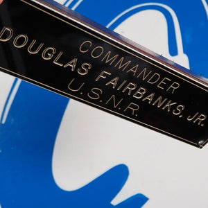 1942-6. Unique wooden desk plaque with name and rank of Hollywood Legend and Decorated War Hero Douglas Fairbanks, Jr.