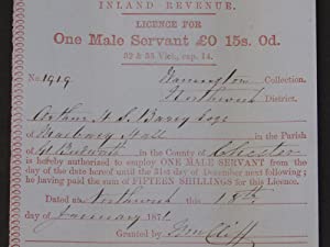 Licence for One Male Servant Arthur Hugh Smith-Barry>>>CRICKETER<<< Publication Date: 1871 Condition: Very Good